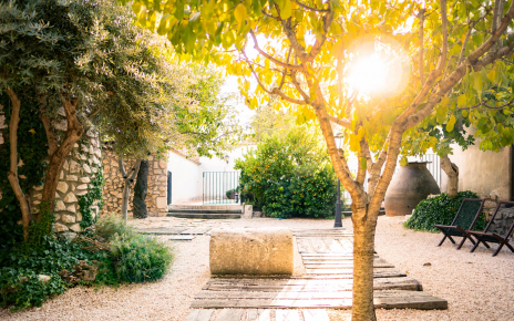 Private patios and grounds with gated pool